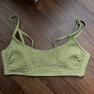 Smocked Bralette Bikini Top, sage green color.